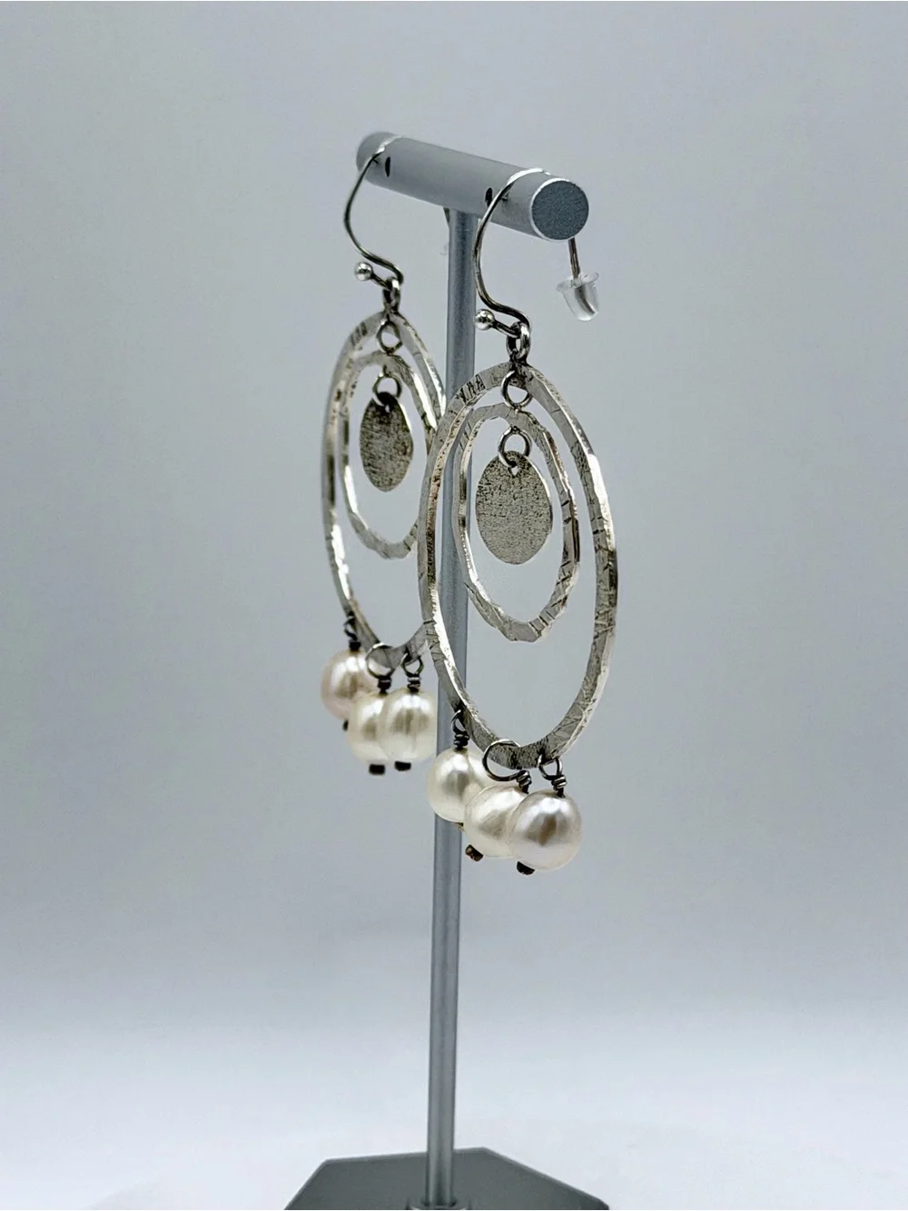Silpada Rare HTF Sterling PEARLS OF WISDOM Wire Drop Multi-Hoop Earrings wPearls - Picture 2 of 12